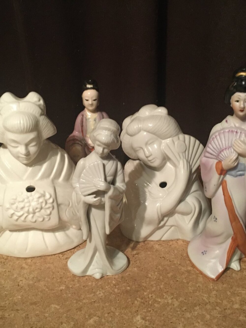 LOT OF 5 VINTAGE JAPANESE GEISHA GIRL FIGURINES BENIHANA OF TOKYO INCENSE BURNER